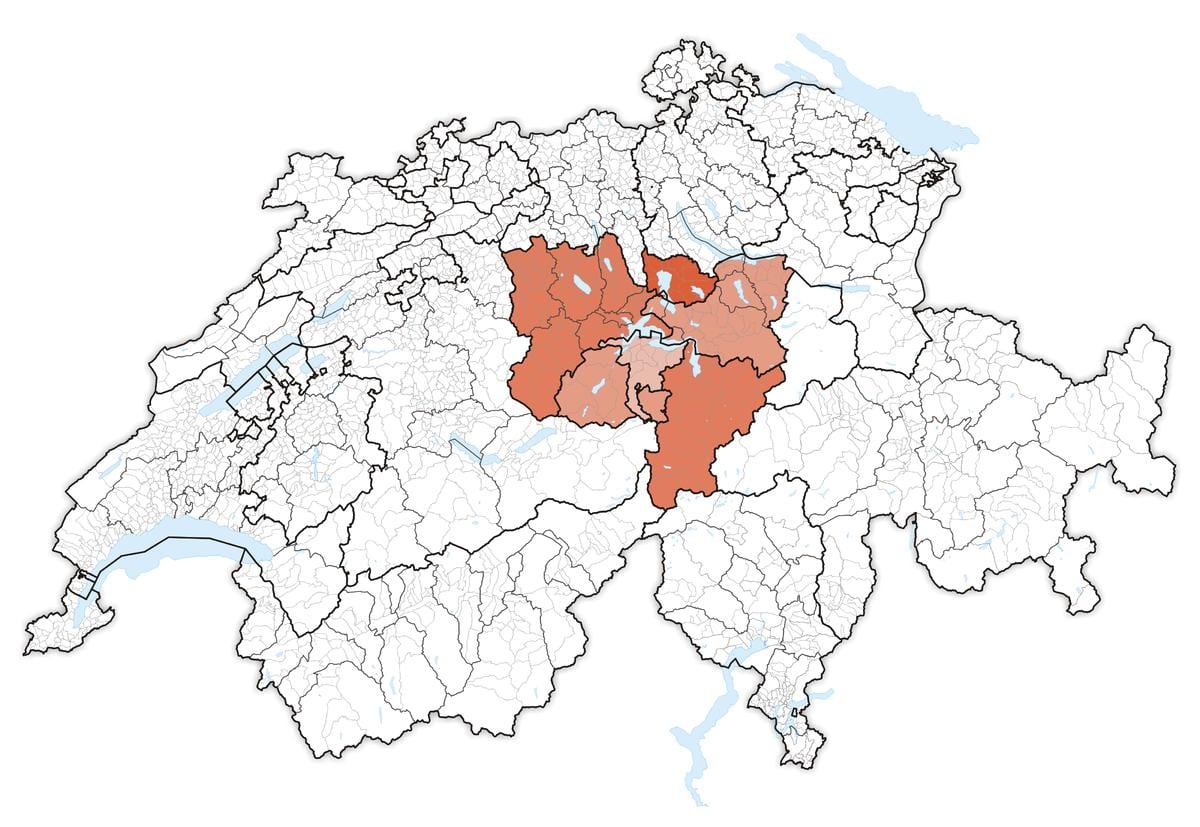 kort over det centrale schweiz 