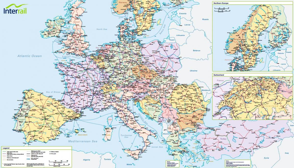 kort over interrail schweiz 