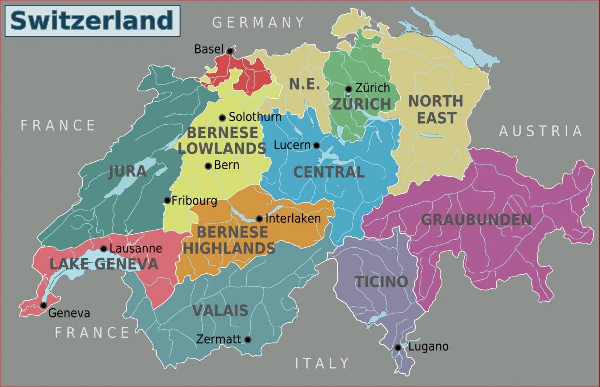 kort over det sydlige schweiz