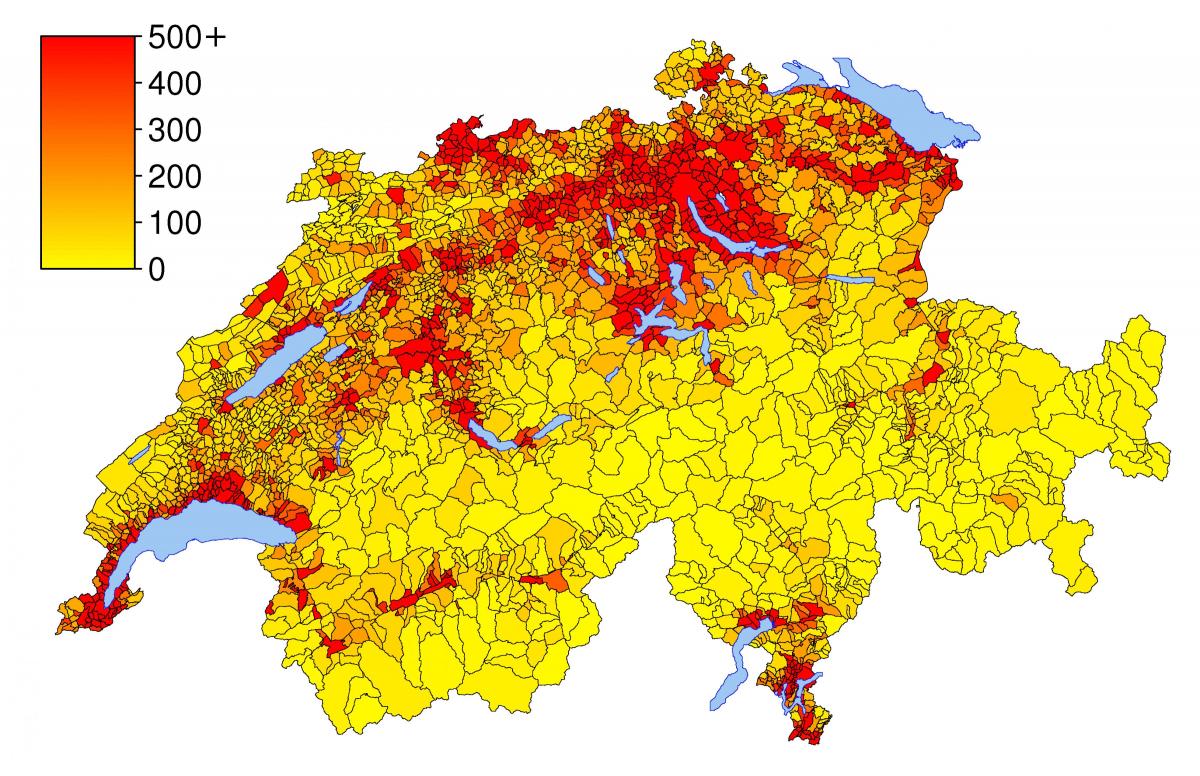 schweiz befolkningstæthed kort