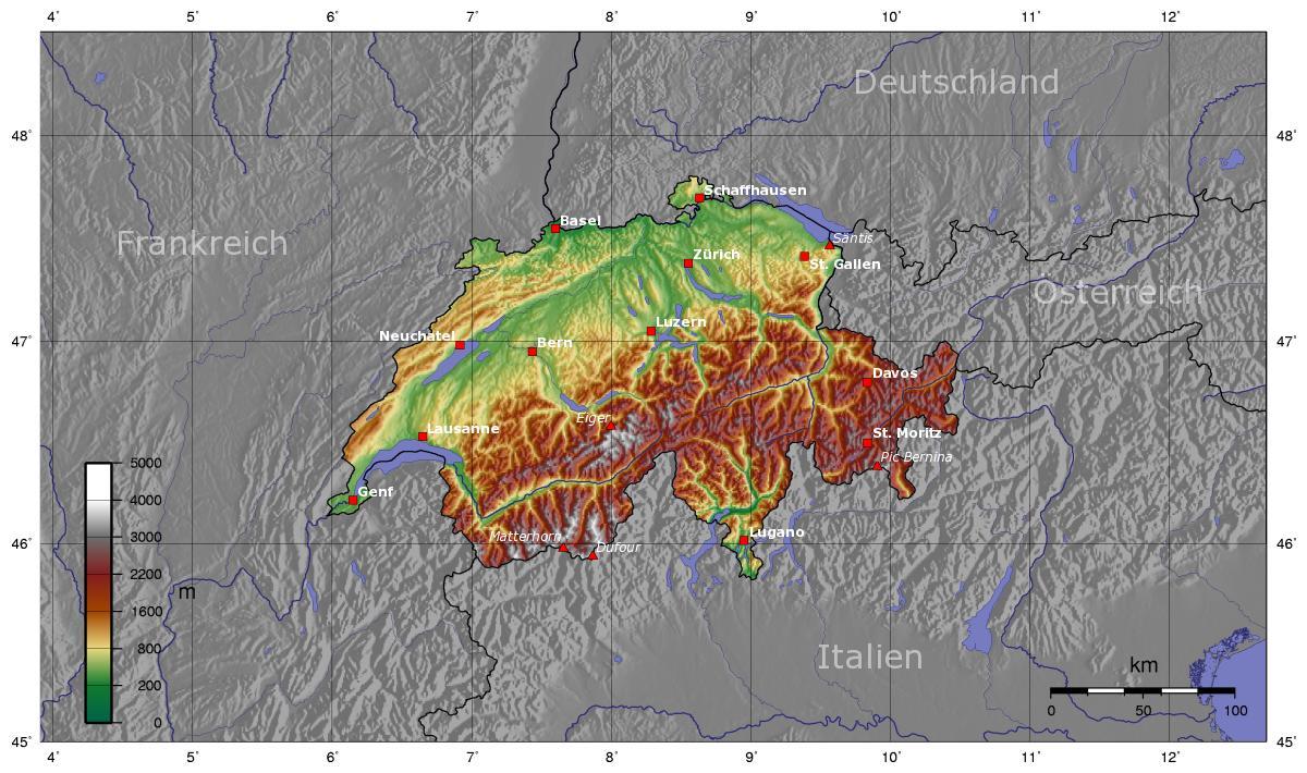 kort over schweiz højde