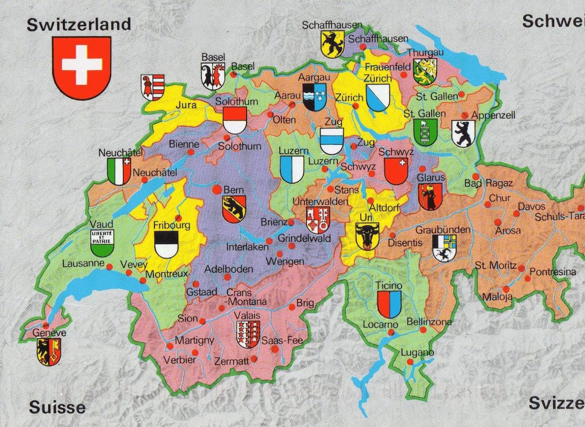 kort over schweiz med turist-attraktioner