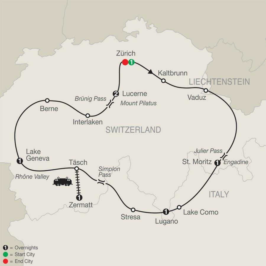 kort over schweiz naturskønne drev