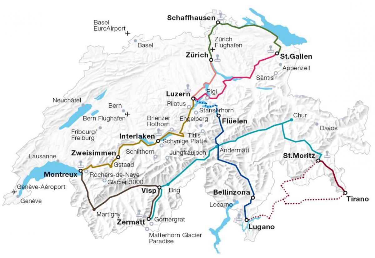 schweiz naturskønne tog ruter kort