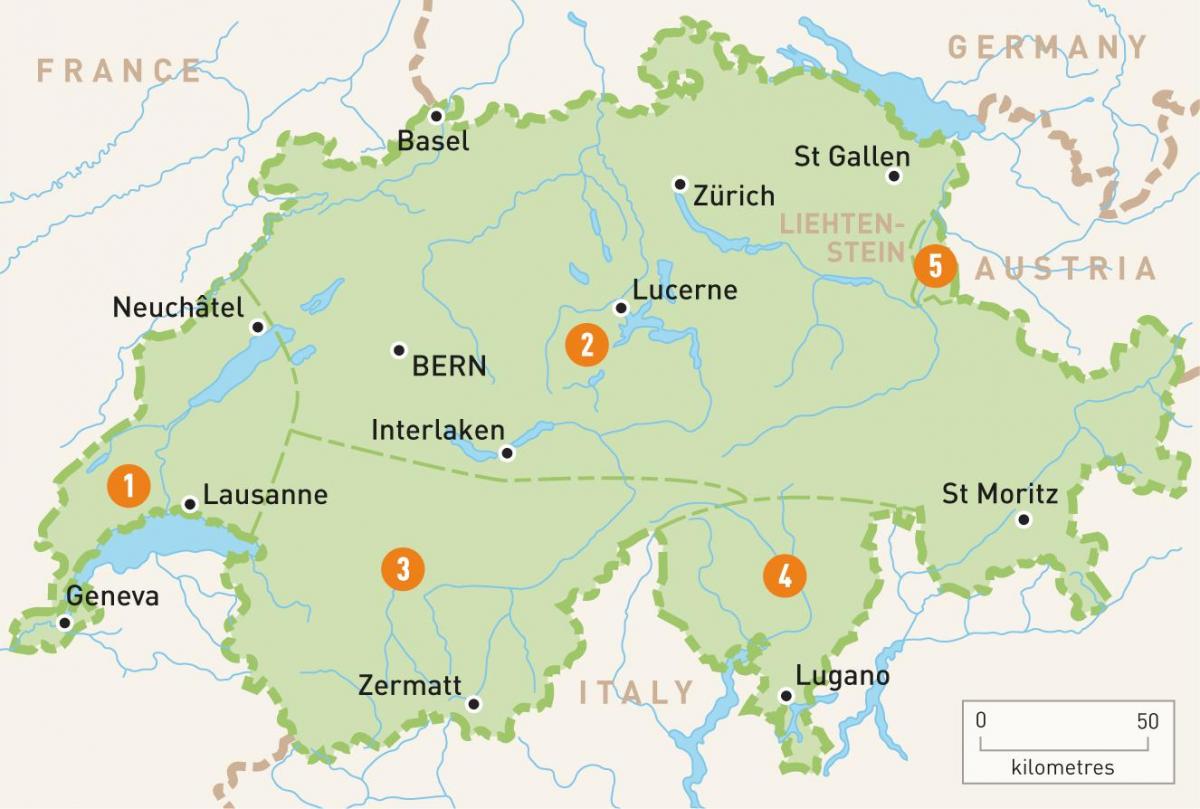 kort over schweiz regioner