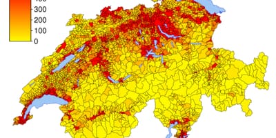 Schweiz befolkningstæthed kort