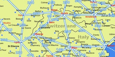 Kort over schweiz kort med afstande